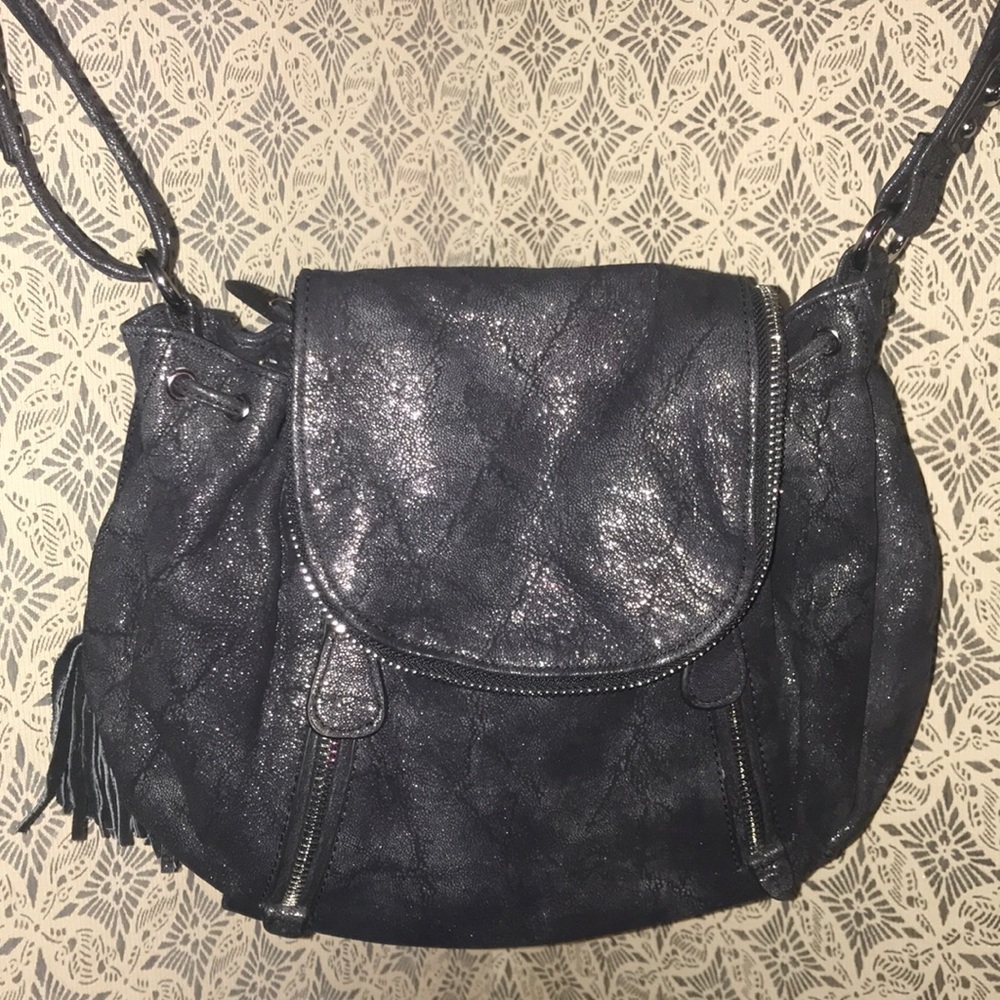 Bebe Leather Black Silver Crossbody Purse
